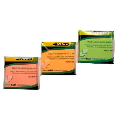Папір з клейким шаром 76*76 мм "4OFFICE" /4-424-22N/ 80 арк., НЕОН, кол. асорті (12/360)