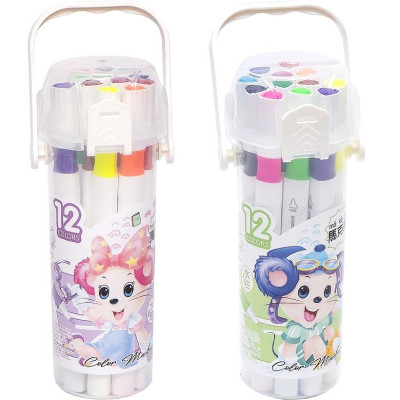 Фломастери "JO" /241-12/ "Mouse" 12кол. двосторонні,  трикутн. корпус, plastic box (1/18/108)