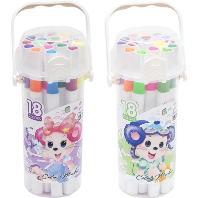 Фломастери "JO" /241-18/ "Mouse" 18кол. двосторонні,  трикутн. корпус, plastic box (1/12/72)