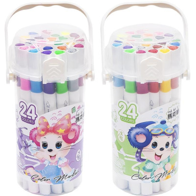 Фломастери "JO" /241-24/ "Mouse" 24кол. двосторонні,  трикутн. корпус, plastic box (1/14/56)