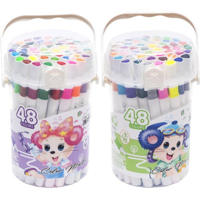 Фломастери "JO" /241-48/ "Mouse" 48кол. двосторонні,  трикутн. корпус, plastic box (1/6/36)