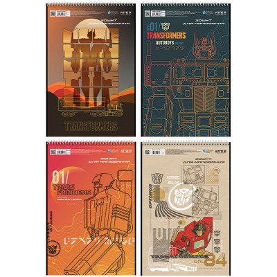 Зошит для малювання А4/30арк. "Kite" /TF24-243/ спіраль, УФ лак + глітер, Transformers (12/96)