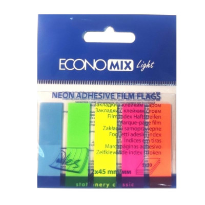 Індекс регістри "Economix Light" /E27945/ ПАПЕРОВІ, 12*45 мм, прямокутні (5 неон. кол.*100шт) (1/20/40/960)