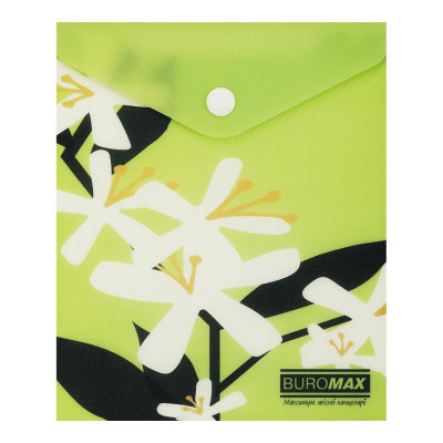 Папка-конверт на кнопці А6 "BuroMAX" /BM.3922-15/ матов. пластик, ARABESKI, салатовий (12/480)