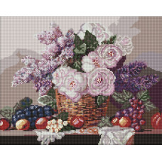 Алмазна мозаїка "Ідейка" /AMO20069/ "Кошик із квітами та фруктами" 40*50см
