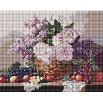 Алмазна мозаїка "Ідейка" /AMO20069/ "Кошик із квітами та фруктами" 40*50см