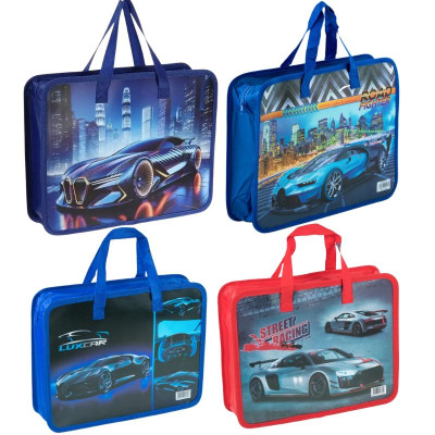 Папка-портфель на блискавці "JO" /DSCN4058/ "Sportcar" 32*26*8см мікс (1/12)