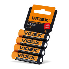 Батарейка "Videx" /R03/423/ 4shrink сольова, 1,5V, мізинчик (4/40)