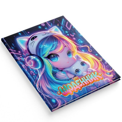 Щоденник шкільний "Soft Touch" тв.обкл. /1В3543/ виб.УФ лак, тиснення "Аніме з кошеням" (1/20)