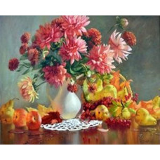 Алмазна мозаїка "Go to art" /177007/ "Натюрморт з жоржинами" 40*50см на підрамнику