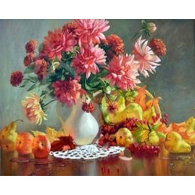 Алмазна мозаїка "Go to art" /177007/ "Натюрморт з жоржинами" 40*50см на підрамнику