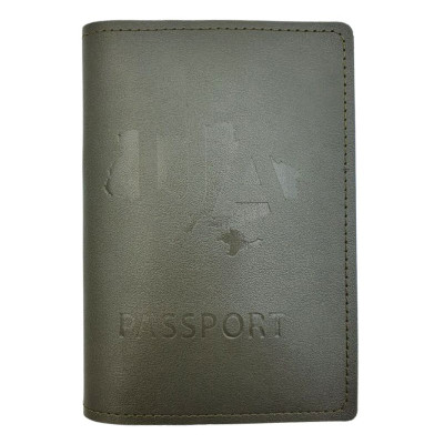 Обкладинка Паспорт "4PROFI" /19853/476/ шкірзам, Рassport UA на мапі  хакі тиснення