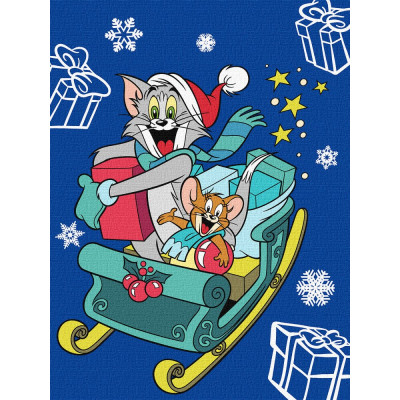 Картина за номерами "Ідейка" /KHO6859/ "Tom and Jerry: на санчатах" 30*40см