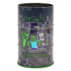 Стакан-підставка для ручок "YES" /708376/ "Minecraft" бочка, метал, сірий (1/50/100)