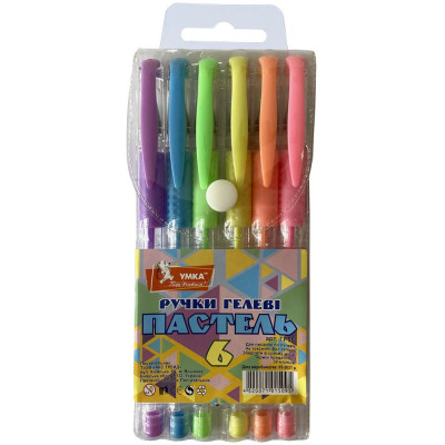 Набір гелевих ручок "УМКА" /ГР55/ 6 кол. "Pastel" прогум. грип (1/12/144)