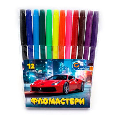 Фломастери "JO" 12 кол. /828-12G/ "Sportcar" ПВХ (1/12/240)