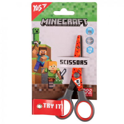 Ножиці "Yes" 13см /480424/ "Minecraft"  з принтом на лезі, червоні (1/12/360)