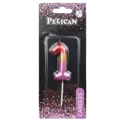 Свічка для торту "Pelican" /866061/ "1" РАЙДУЖНА 6см (1/12)