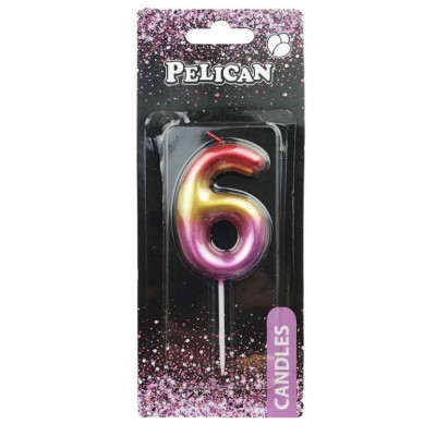 Свічка для торту "Pelican" /866066/ "6" РАЙДУЖНА 6см (1/12)