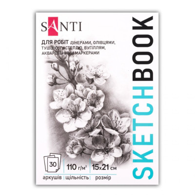 Скетчбук А5/30арк. "SANTI" /743196/ "Flowers" склейка, 110г/м2 (1/15/30)