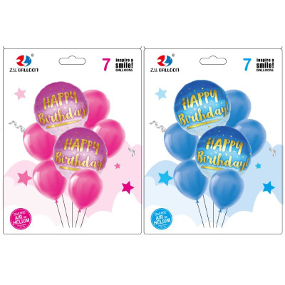 Набір повітряних кульок /1212-23/ "Happy birthday" 7шт.=2шт*45см+5шт*30см, 2кол. (1/10)