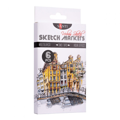 Набір двостор. маркерів "SANTI sketch" /390548/ "Urban Scetch" 6 шт/уп, 3/4,7 мм (1/14)