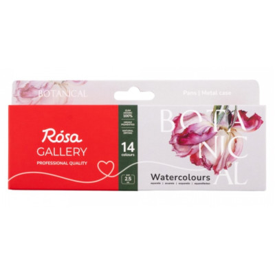 Акварель "ROSA Gallery" /340202/ 14кол.*2,5мл, кювета, Індіго метал.пенал (M) BOTANICAL