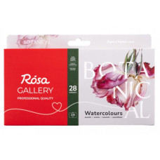 Акварель "ROSA Gallery" /340328/ 28кол.*2,5мл, кювета, Індіго метал.пенал (L) BOTANICAL