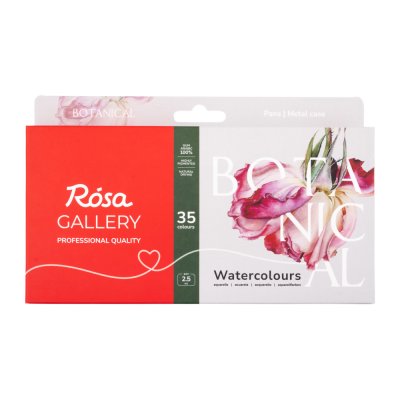 Акварель "ROSA Gallery" /3403431/ 35кол.*2,5мл, кювета, Червоний метал.пенал (L) BOTANICAL
