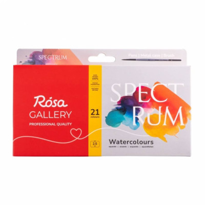 Акварель "ROSA Gallery" /3403424/ 21кол.*2,5мл, кювета, +пензель, Індіго метал.пенал (L) SPECTRUM