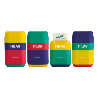 STOCK Точилка + гумка "MILAN" /4710236/8107/ "Compact Mix" подвійна, 6,7*4*2,5см, кол. мікс  (36)