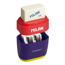 STOCK Точилка + гумка "MILAN" /4710236/8107/ "Compact Mix" подвійна, 6,7*4*2,5см, кол. мікс  (36)