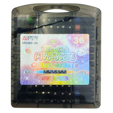 Набір маркерів 36 кол. "AODEMEI" /M6160-36/ ДВОСТОРОННІ "Блискітки", plastic box (1/8/32)
