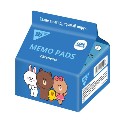 Папір для нотаток "Yes" /170318/ Tetra Pak "Line Friends" 7*7,5см, 200 арк. (1/6/48)