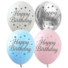 Кульки повітряні "Pelican" /8214212/ латексні 12"(30см )  "Happy Birthday Зірки" мікс 10шт/уп