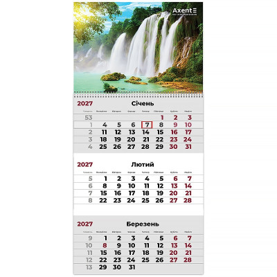 Календар "Axent" кварт. 1 пруж 2027 /8801-27-10-A/ настінний Watefalls 1 (1/10)