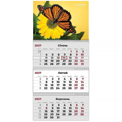 Календар "Axent" кварт. 3 пруж 2027 /8803-27-5-A/ настінний Butterflies 2 (1/20)