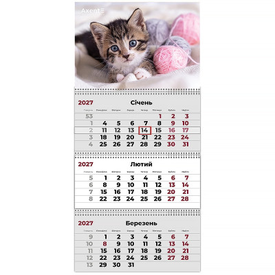 Календар "Axent" кварт. 3 пруж 2027 /8803-27-7-A/ настінний Cats 1 (1/20)