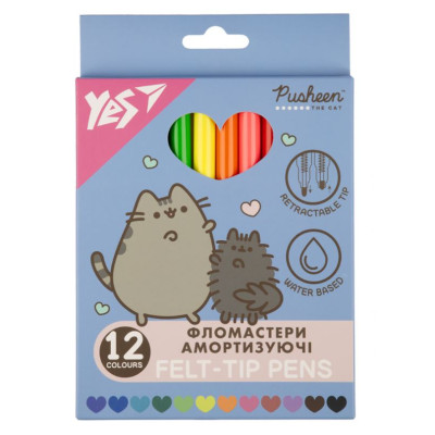 Фломастери "YES" 12 кол. /650581/ "Pusheen", амортизуючі (1/12/144)