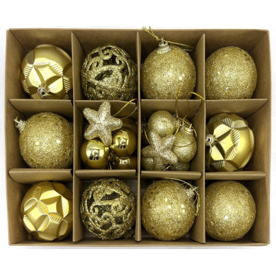 Набір новорічних кульок /237171/ d-6 cм і 3см 24 шт./уп., золоті у коробці (1/80)