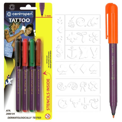 Набор маркеров Centropen 2880 TATTOO сухостир. 4шт+трафарет   (1/20)