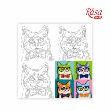 Картина на картоні з контуром "ROSA START" 30*30 "Pop Art Cat. "Чотири коти" /210/ БЕЗ ФАРБ 
