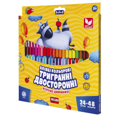 Олівці кольорові "Школярик" 48 кол./24шт /312116004-UA/ тригранні ДВОСТОРОННІ, чинка (1/6)