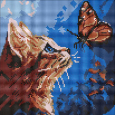 Алмазна мозаїка "Ідейка" /AMO20076/ "Котик та метелик" 30*30см