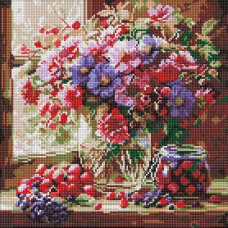 Алмазна мозаїка "Ідейка" /AMO8314/ "Букет і фрукти" 40*40см