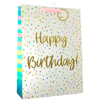 Пакет подарунковий "Діамантові ручки" 32*26*10см /291973/ "Happy birthday" (12)