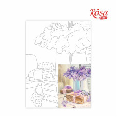 Картина на картоні з контуром "ROSA START" 30*40 Натюрморт №23"Ніжний букет бузку у вазі"/173/ БЕЗ ФАРБ