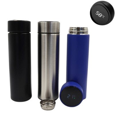 Пляшка-термос для води "JO" /YW-723/ "Classic" з термометром і сіткою 500ml, подвійна стінка, LED, мікс