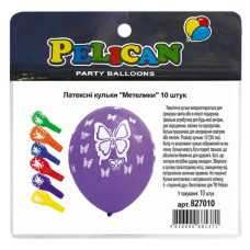 Кульки повітряні "Pelican" /827010/ латексні 12"(30сm) "Метелики" 5-стор  10шт