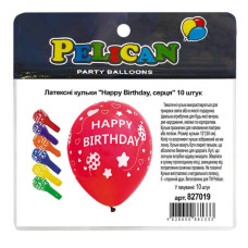 Кульки повітряні "Pelican" /827019/ латексні 12"(30сm) "Happy Birthday, серця" 5-стор  10шт